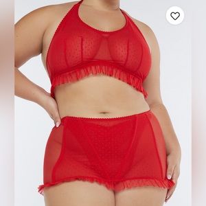 SxF Mesh Halter Crop Cami & Mesh Open-Back Skirt